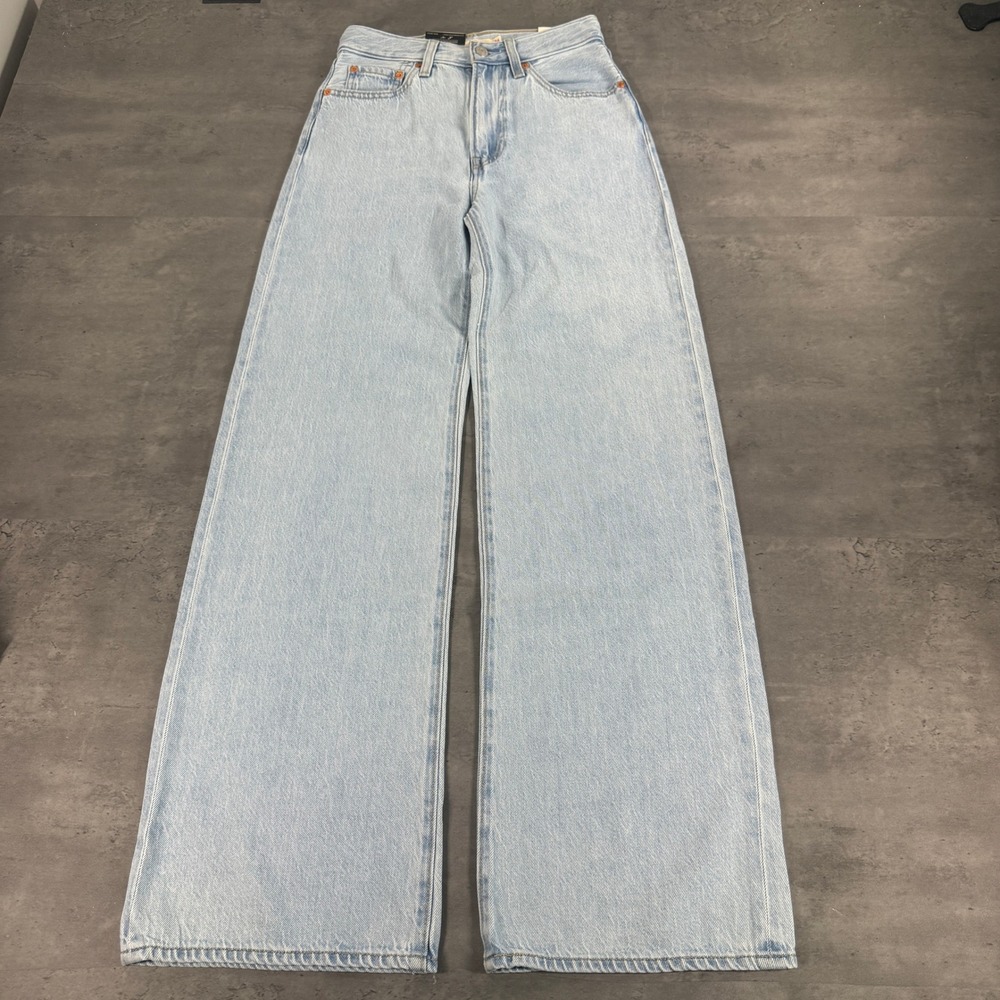 Levis Premium Jeans Women 24 Ribcage Wide Leg Light Wash Super High Rise Big E